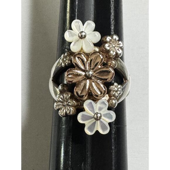 Vintage Carolyn Pollack Relios Sterling Silver Copper MOP Flower Ring Size 10
